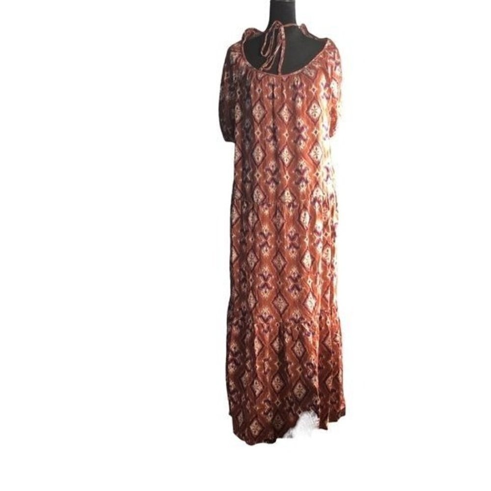 Knox Rose XXL Boho Print Tiered Peasant Dress With Pockets Festival Bohemian